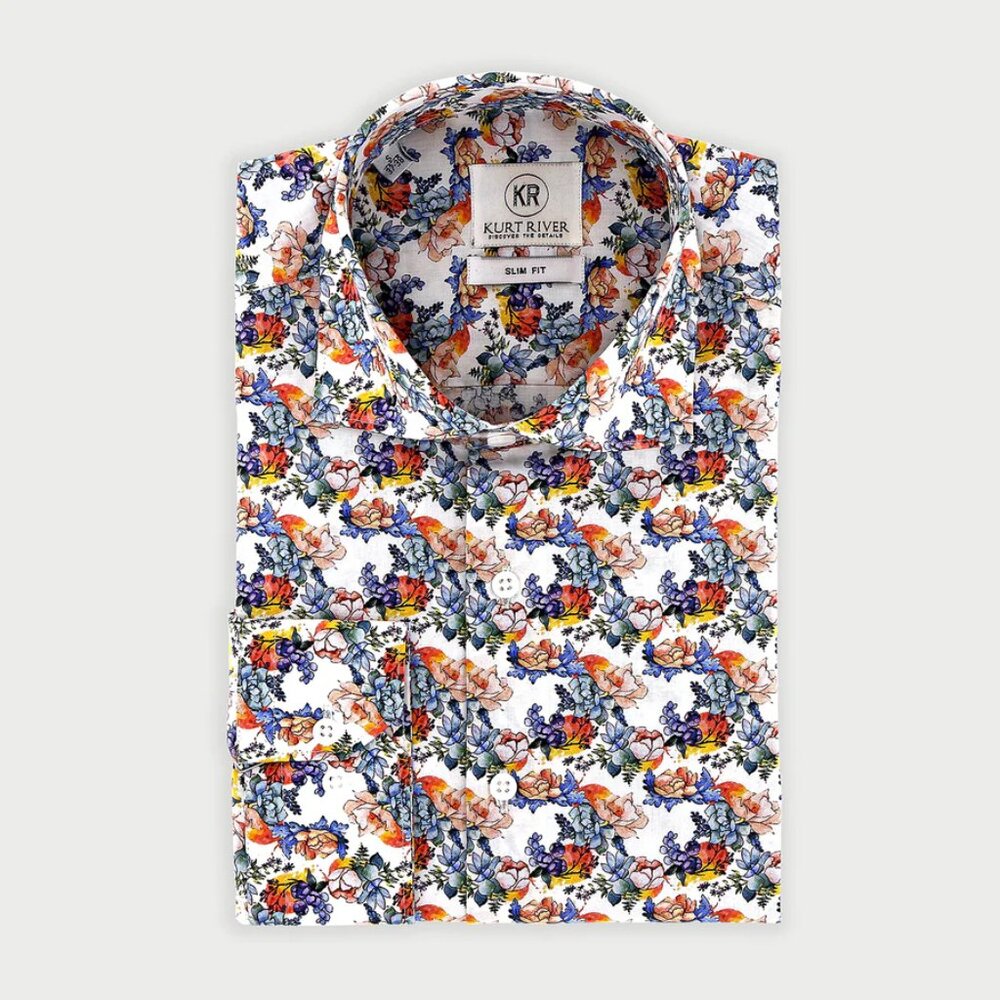 KURT RIVER LEROY SLIM FIT SHIRT BUTTON FRONT PREPPY FLORAL PRINT SPREAD sz S